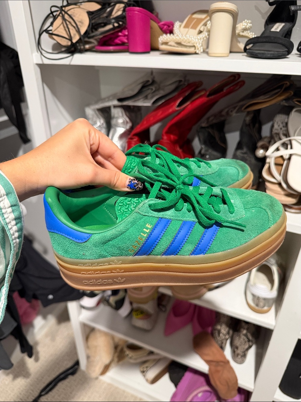 adidas Green Suede Sneakers with Blue Stripes